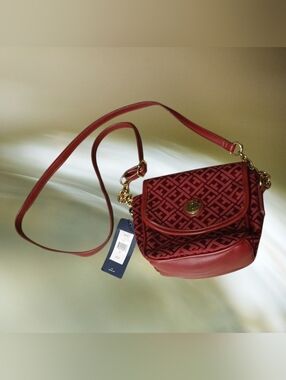 Tommy Hilfiger Red Patterned Crossbody with Gold Accents